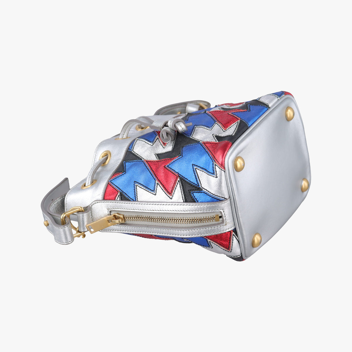 Pre-owned Yves Saint Laurent Emmanuelle Bucket Silver×Multicolour Leather 357603 shoulderbag | stylenewstar