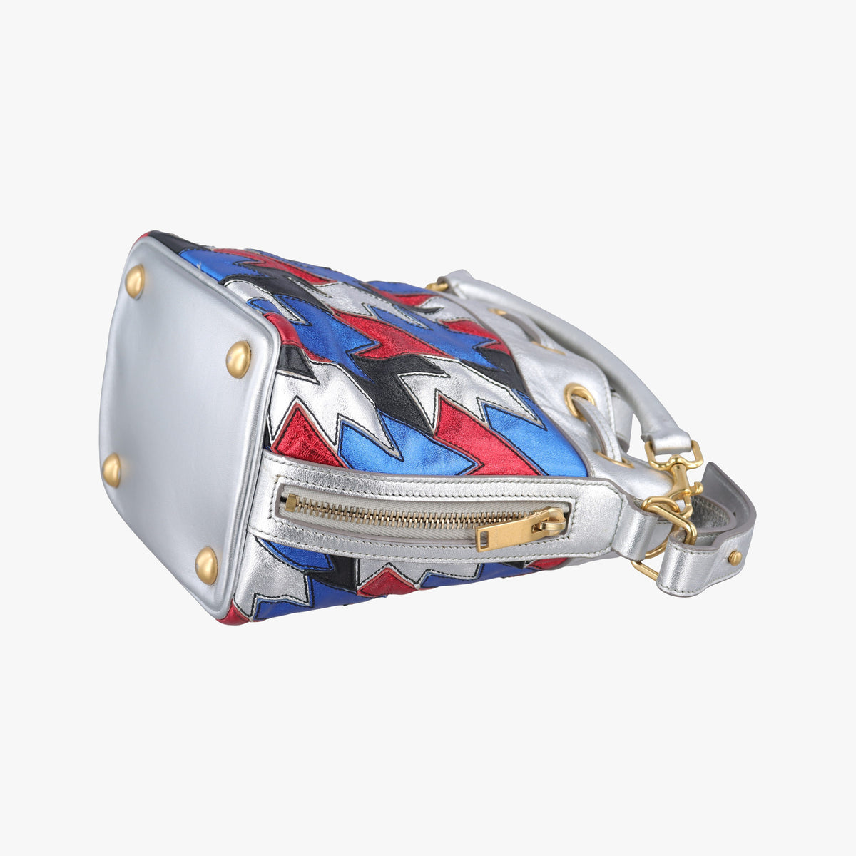 Pre-owned Yves Saint Laurent Emmanuelle Bucket Silver×Multicolour Leather 357603 shoulderbag | stylenewstar