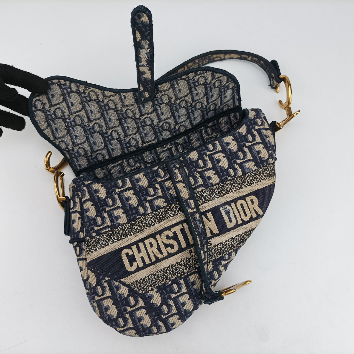 Secondhand Christian Dior Saddle Navy Jacquard  shoulderbag | stylenewstar