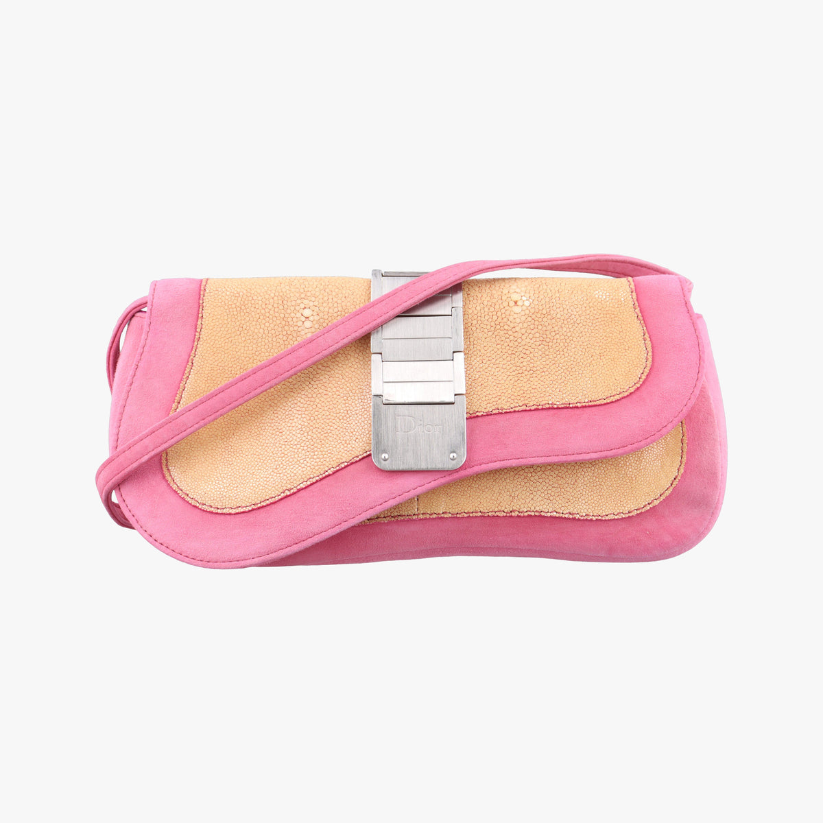 Pre-owned Christian Dior Double Saddle Pink Suede x Stingray  shoulderbag | stylenewstar