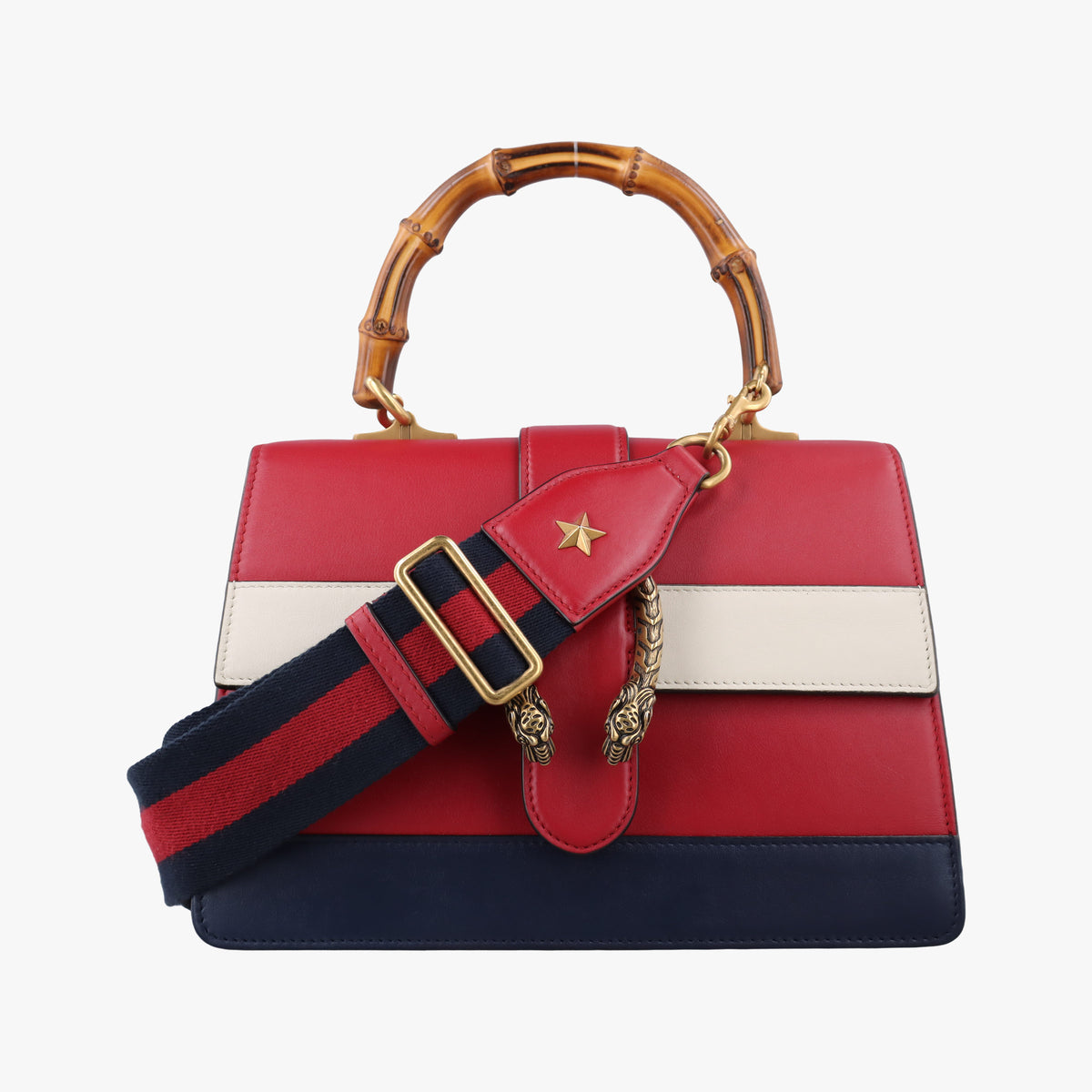 Pre-owned Gucci Dionysus bamboo ivory×Navy×Red Leather 448075 shoulderbag | stylenewstar