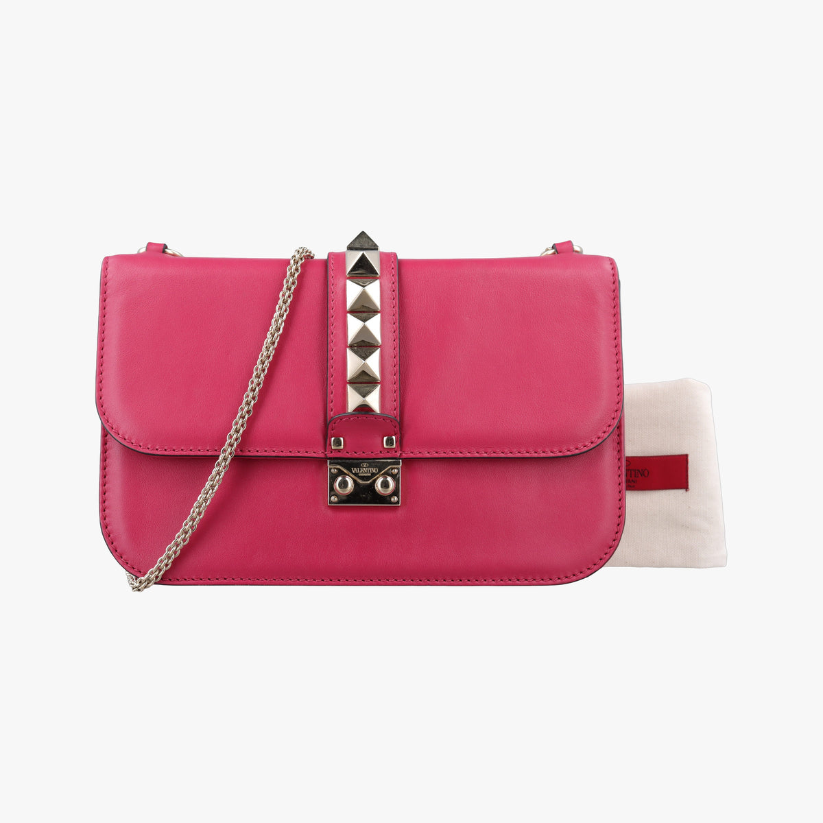 Pre-owned Valentino Rockstud Glam Lock Red Leather  shoulderbag | stylenewstar