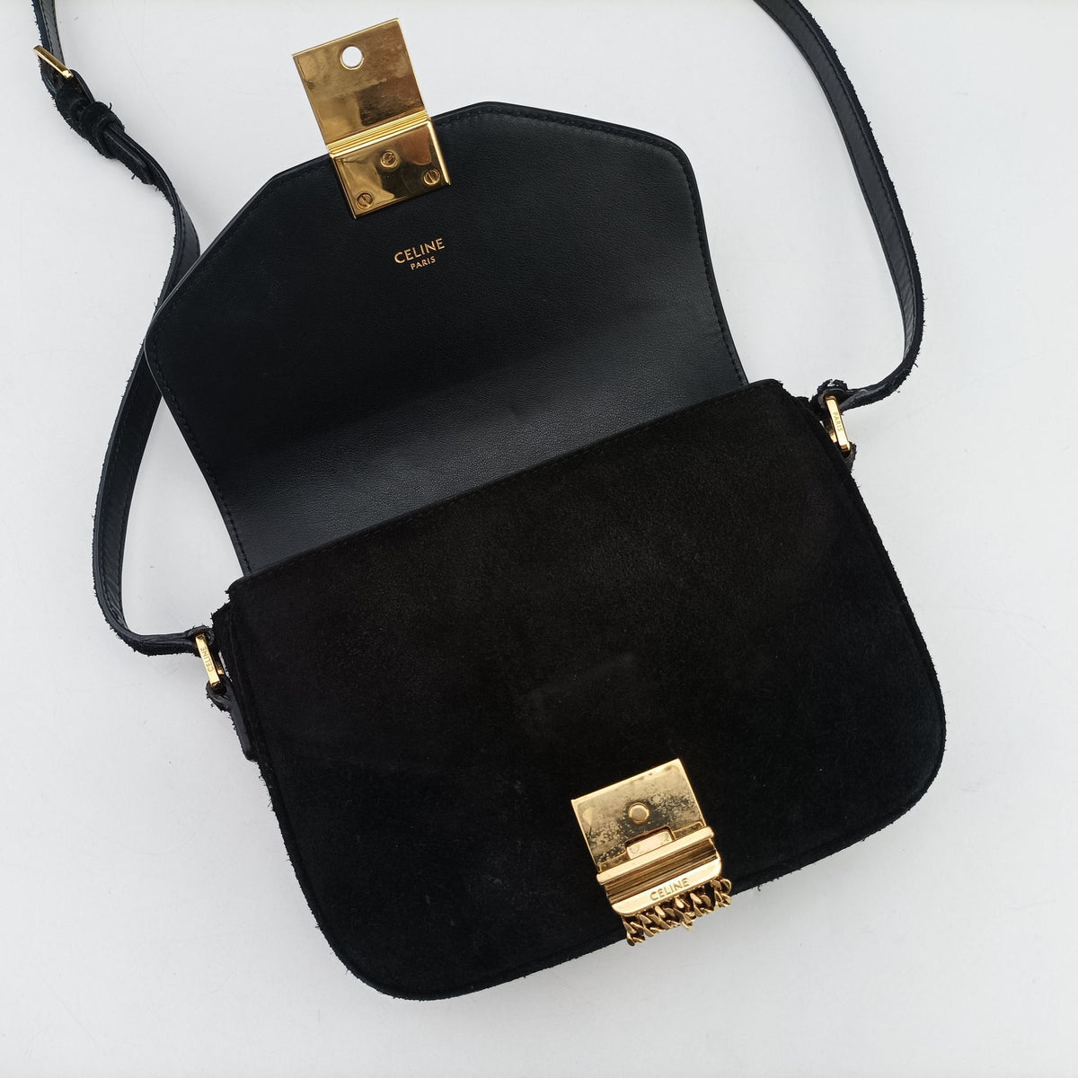 Pre-owned Celine C bag Black Suede  shoulderbag | stylenewstar