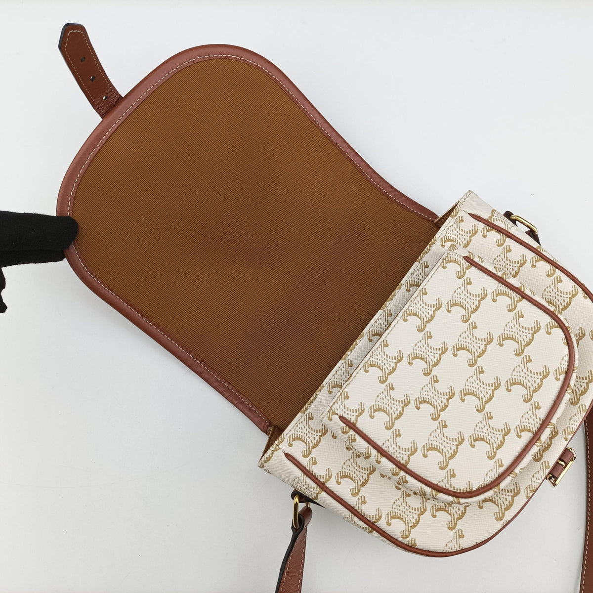 Pre-owned Celine FOLCO Triomphe White×brown PVC coated canvas  shoulderbag | stylenewstar