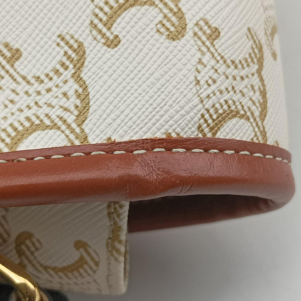 Pre-owned Celine FOLCO Triomphe White×brown PVC coated canvas  shoulderbag | stylenewstar
