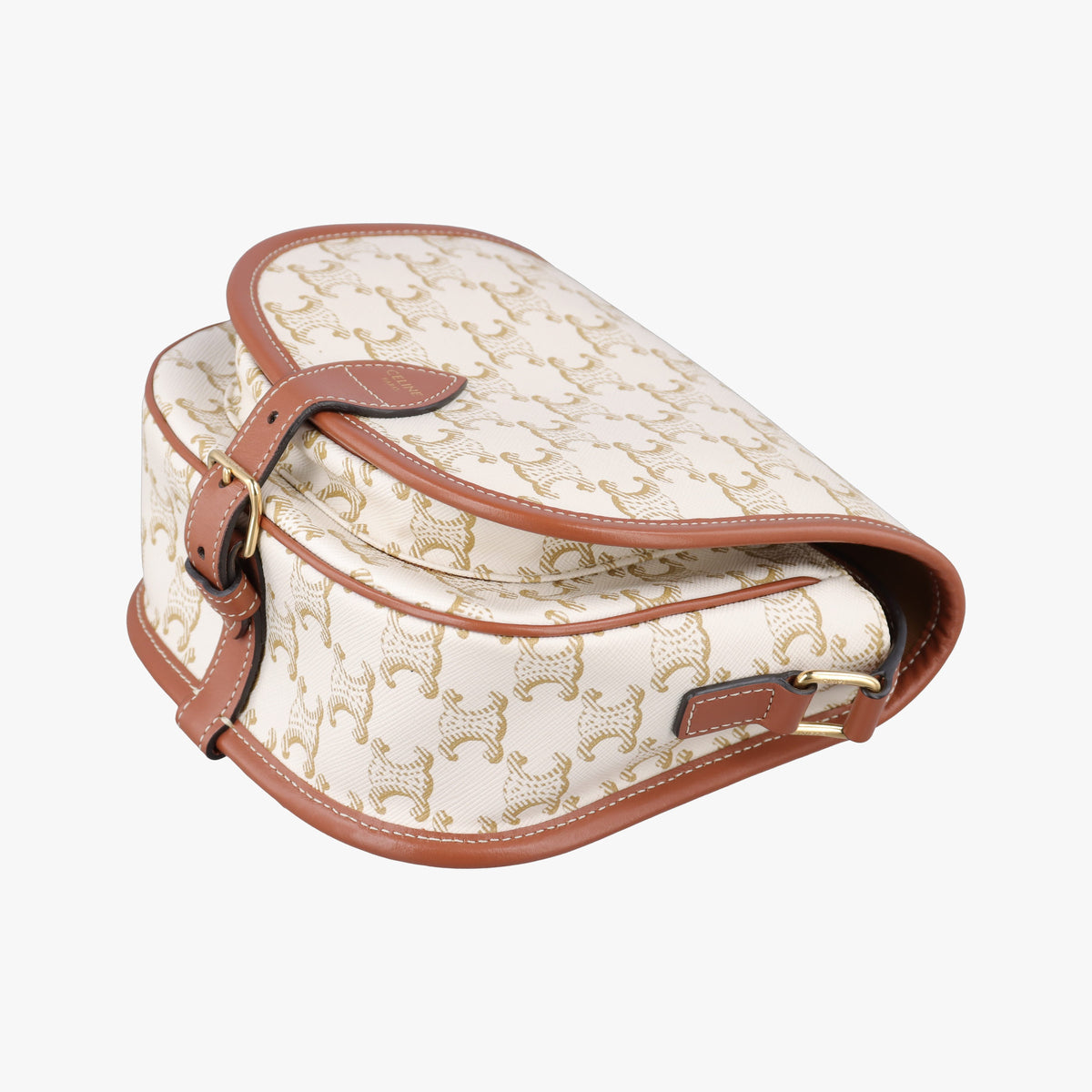 Pre-owned Celine FOLCO Triomphe White×brown PVC coated canvas  shoulderbag | stylenewstar