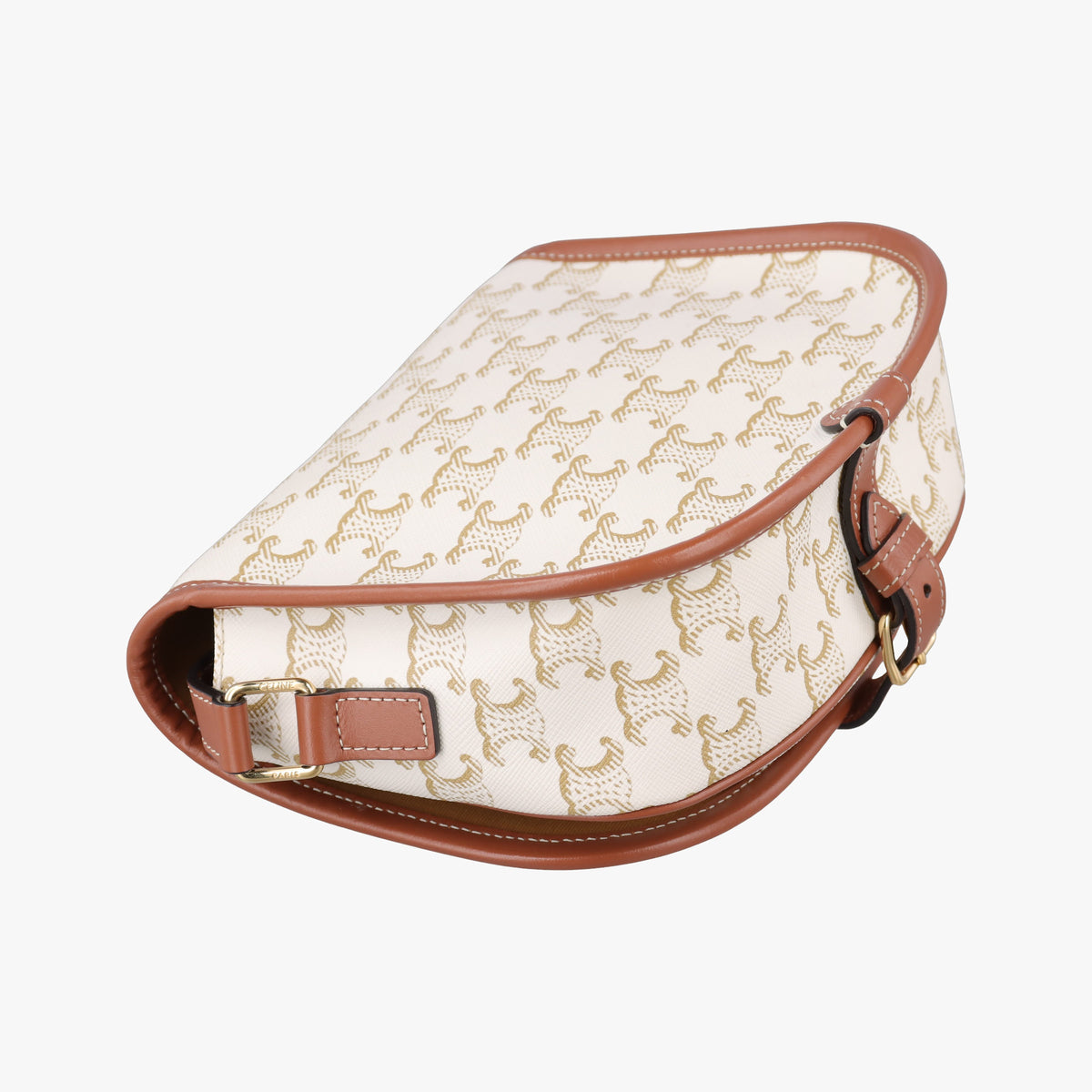 Pre-owned Celine FOLCO Triomphe White×brown PVC coated canvas  shoulderbag | stylenewstar