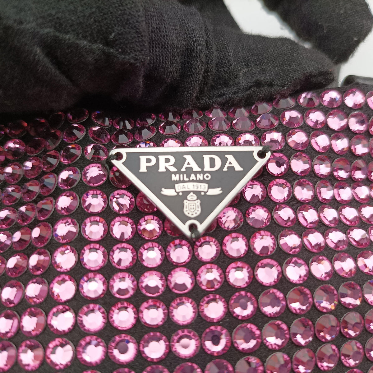 Pre-owned Prada Rosa Satin Crystal Mini Tote Purple Rhinestone 1BA253 shoulderbag | stylenewstar