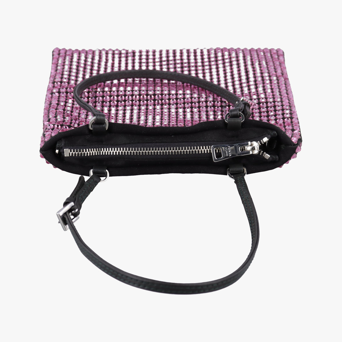Pre-owned Prada Rosa Satin Crystal Mini Tote Purple Rhinestone 1BA253 shoulderbag | stylenewstar