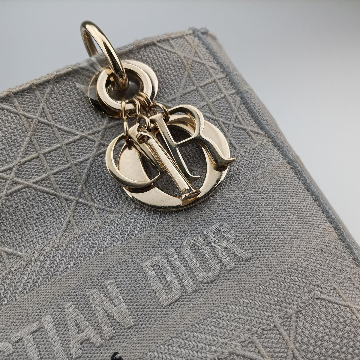 Pre-owned Christian Dior Lady Dior D-lite Grey Jacquard  shoulderbag | stylenewstar