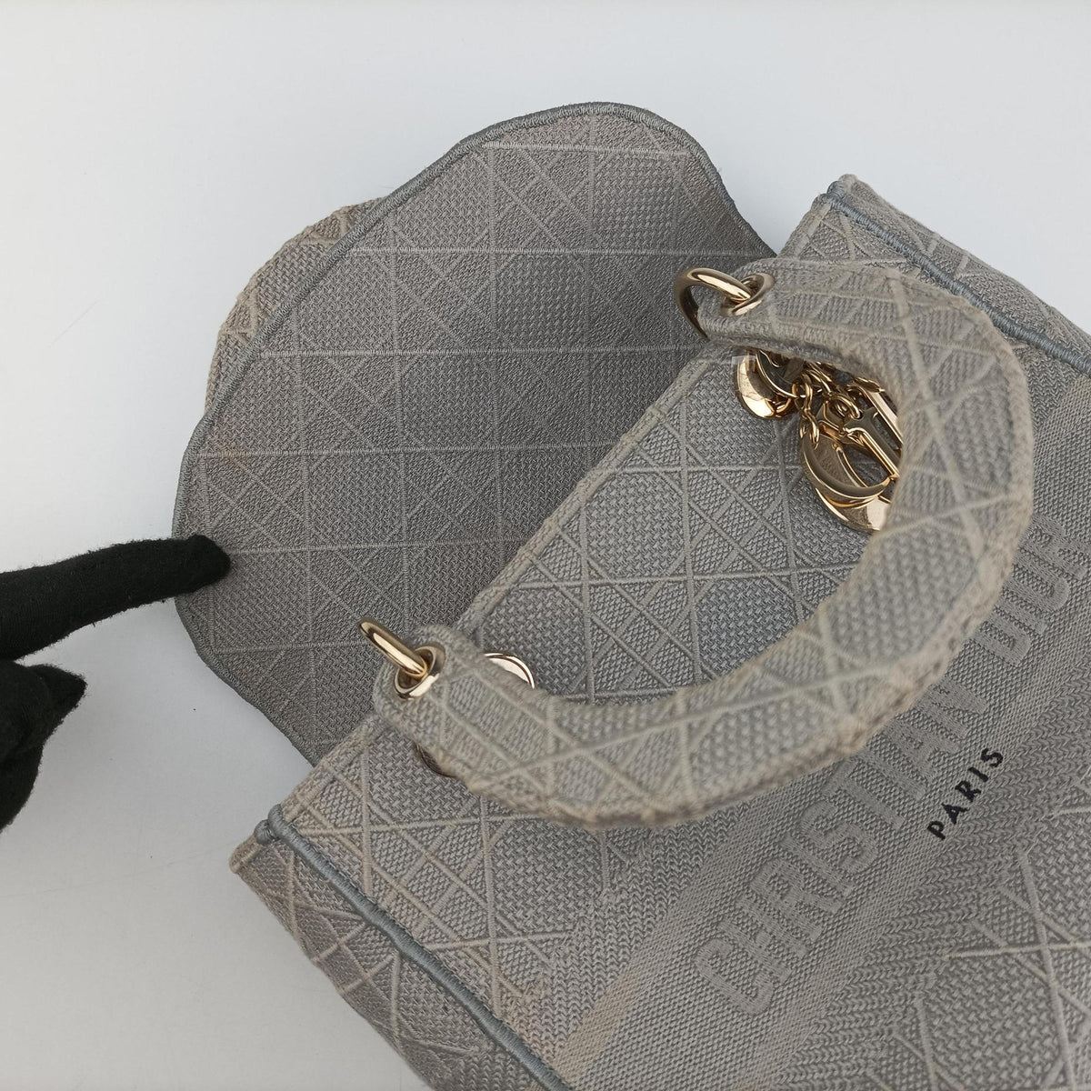 Pre-owned Christian Dior Lady Dior D-lite Grey Jacquard  shoulderbag | stylenewstar