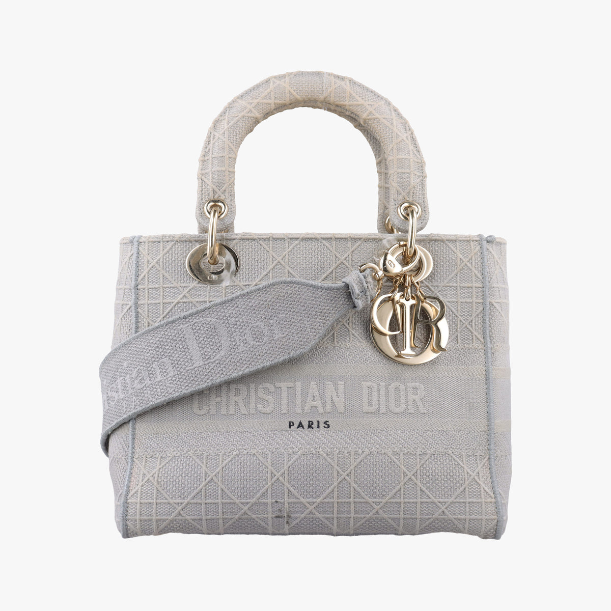 Pre-owned Christian Dior Lady Dior D-lite Grey Jacquard  shoulderbag | stylenewstar