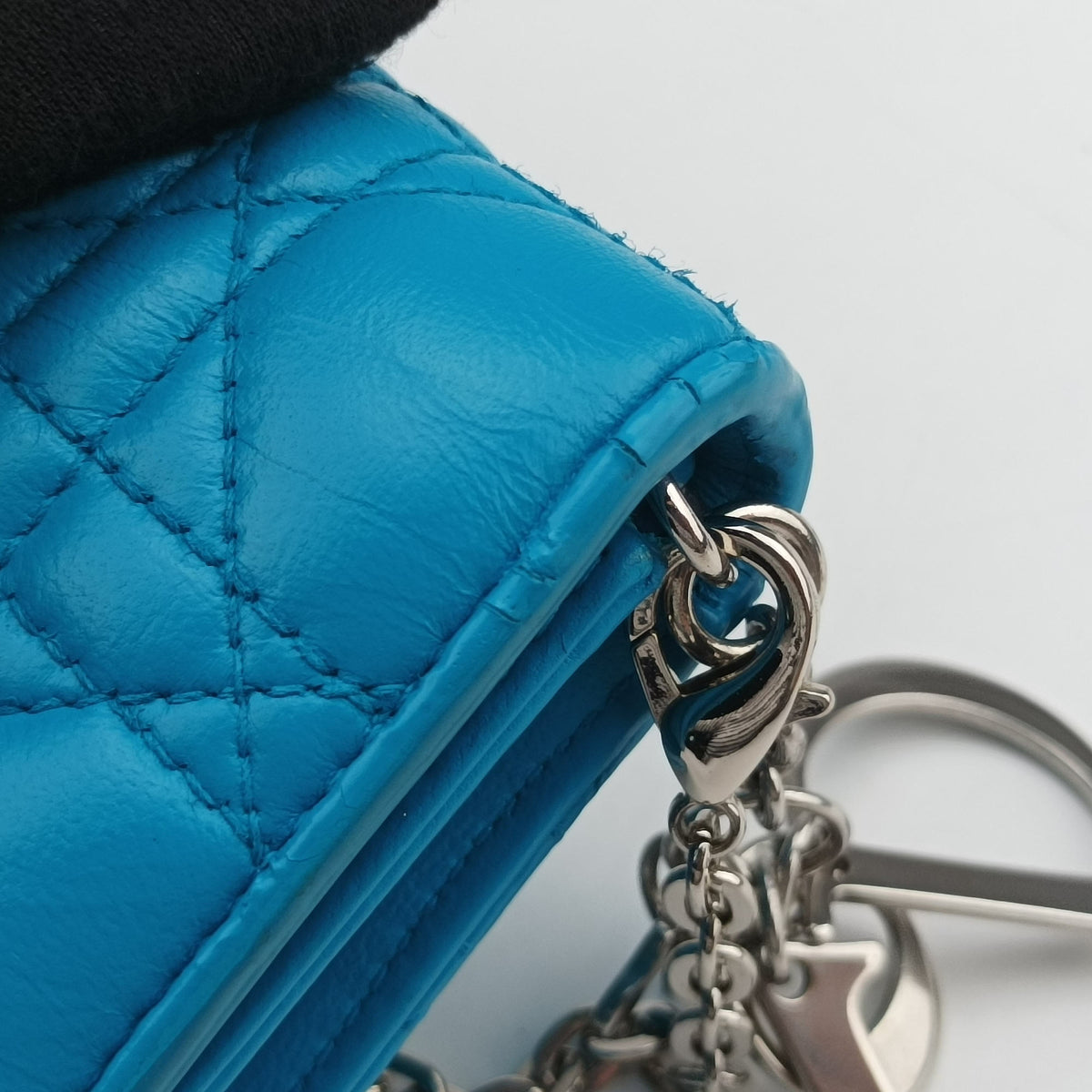Pre-owned Christian Dior Cannage Chain Blue Lambskin  shoulderbag | stylenewstar