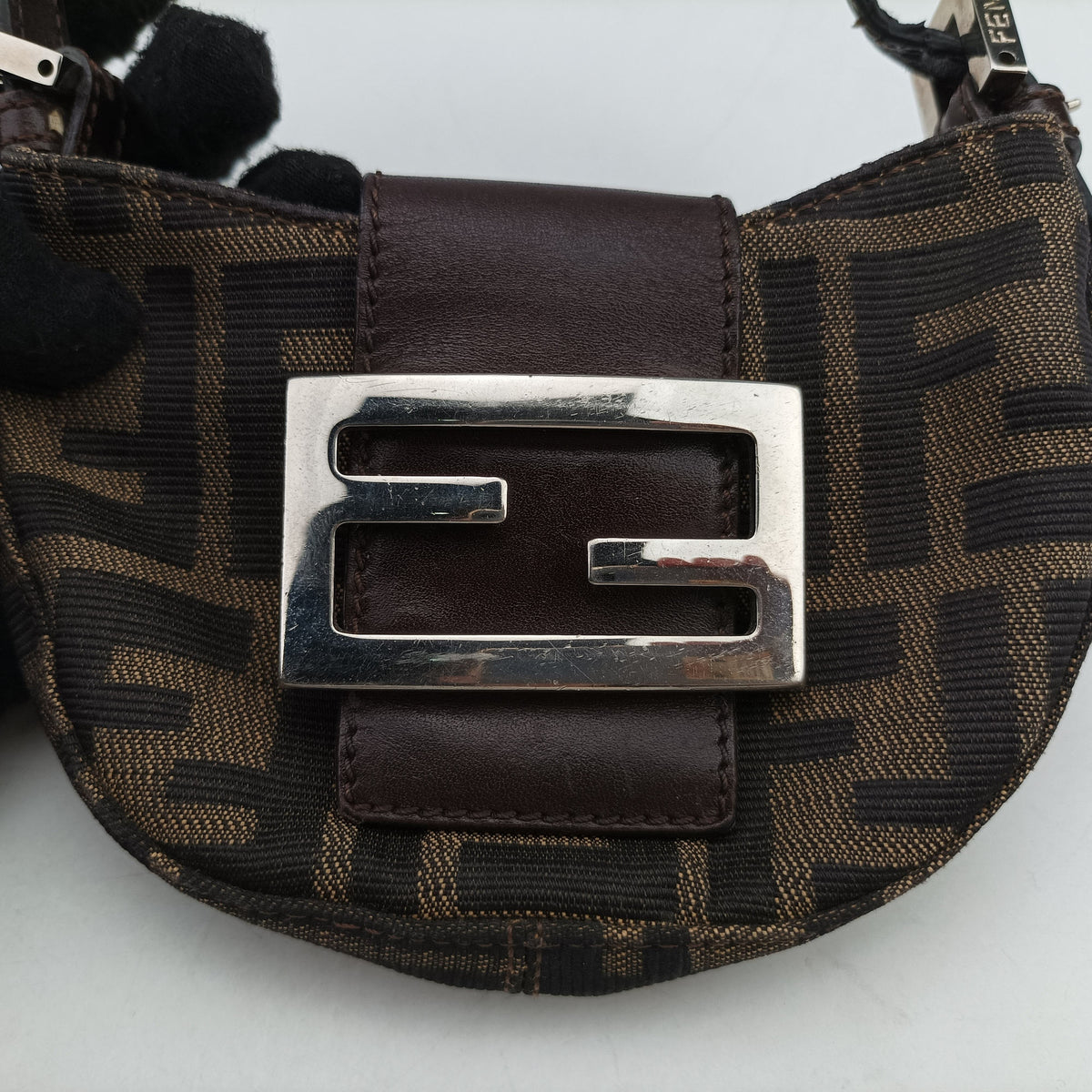 Pre-owned Fendi Mini croissants Brown canvas× leather 26673 handbag | stylenewstar
