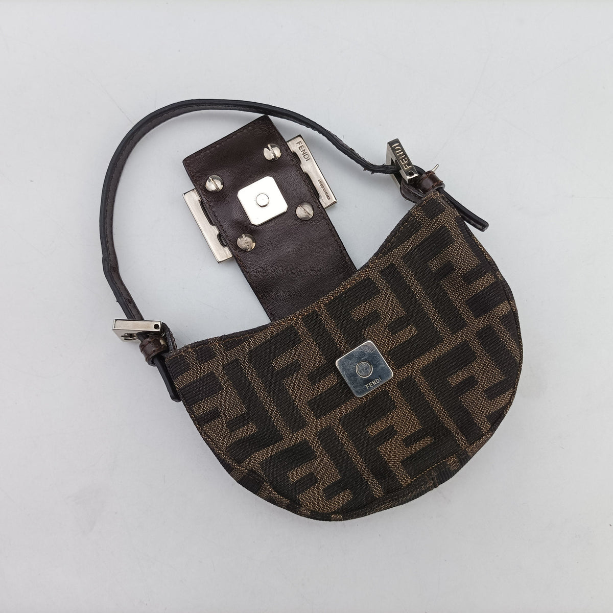 Pre-owned Fendi Mini croissants Brown canvas× leather 26673 handbag | stylenewstar