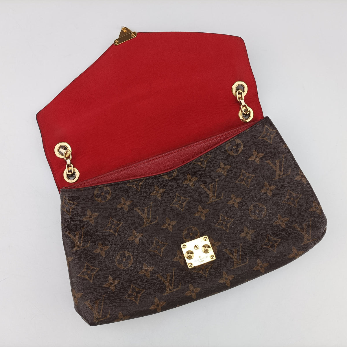 Pre-owned Louis Vuitton PALLAS Chain Brown×CERISE Monogram Canvas×calf leather M41201 shoulderbag | stylenewstar