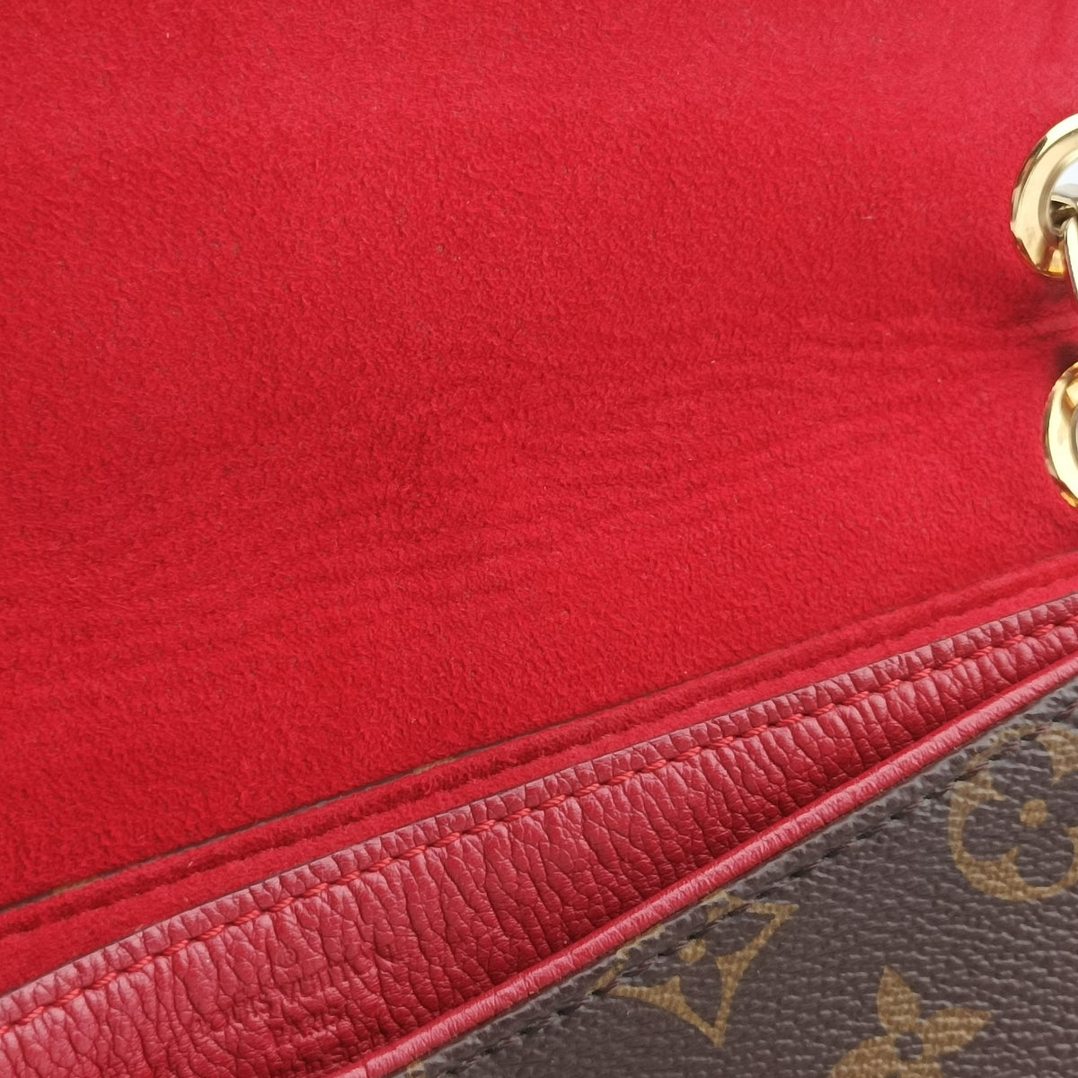 Pre-owned Louis Vuitton PALLAS Chain Brown×CERISE Monogram Canvas×calf leather M41201 shoulderbag | stylenewstar