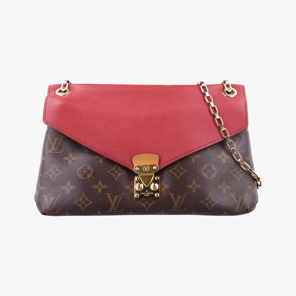 Pre-owned Louis Vuitton PALLAS Chain Brown×CERISE Monogram Canvas×calf leather M41201 shoulderbag | stylenewstar