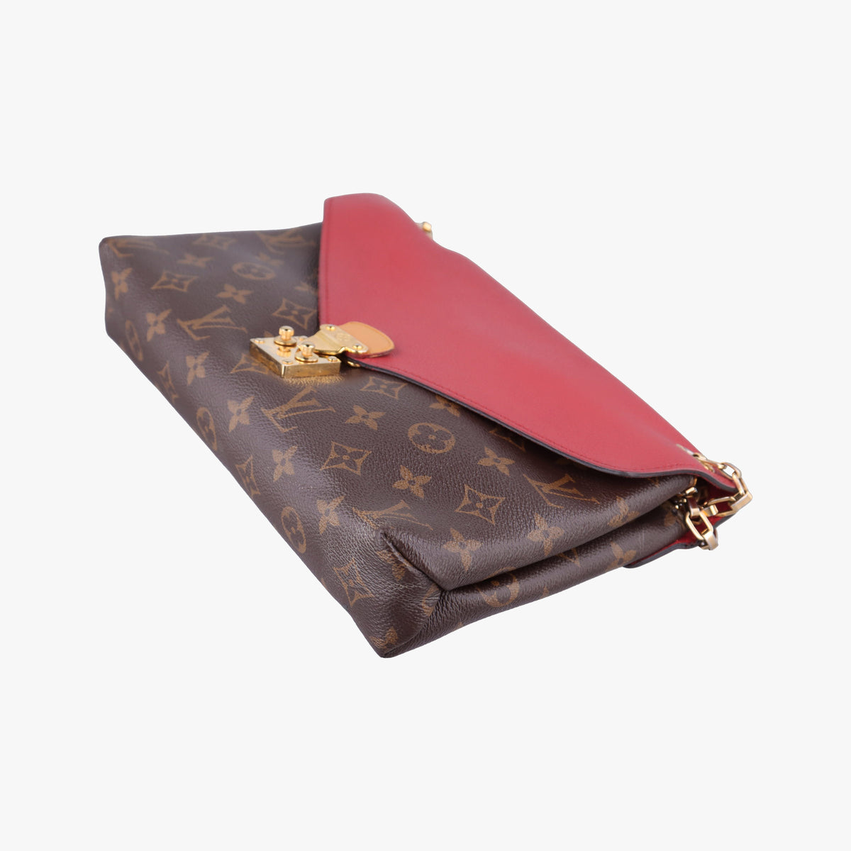 Pre-owned Louis Vuitton PALLAS Chain Brown×CERISE Monogram Canvas×calf leather M41201 shoulderbag | stylenewstar