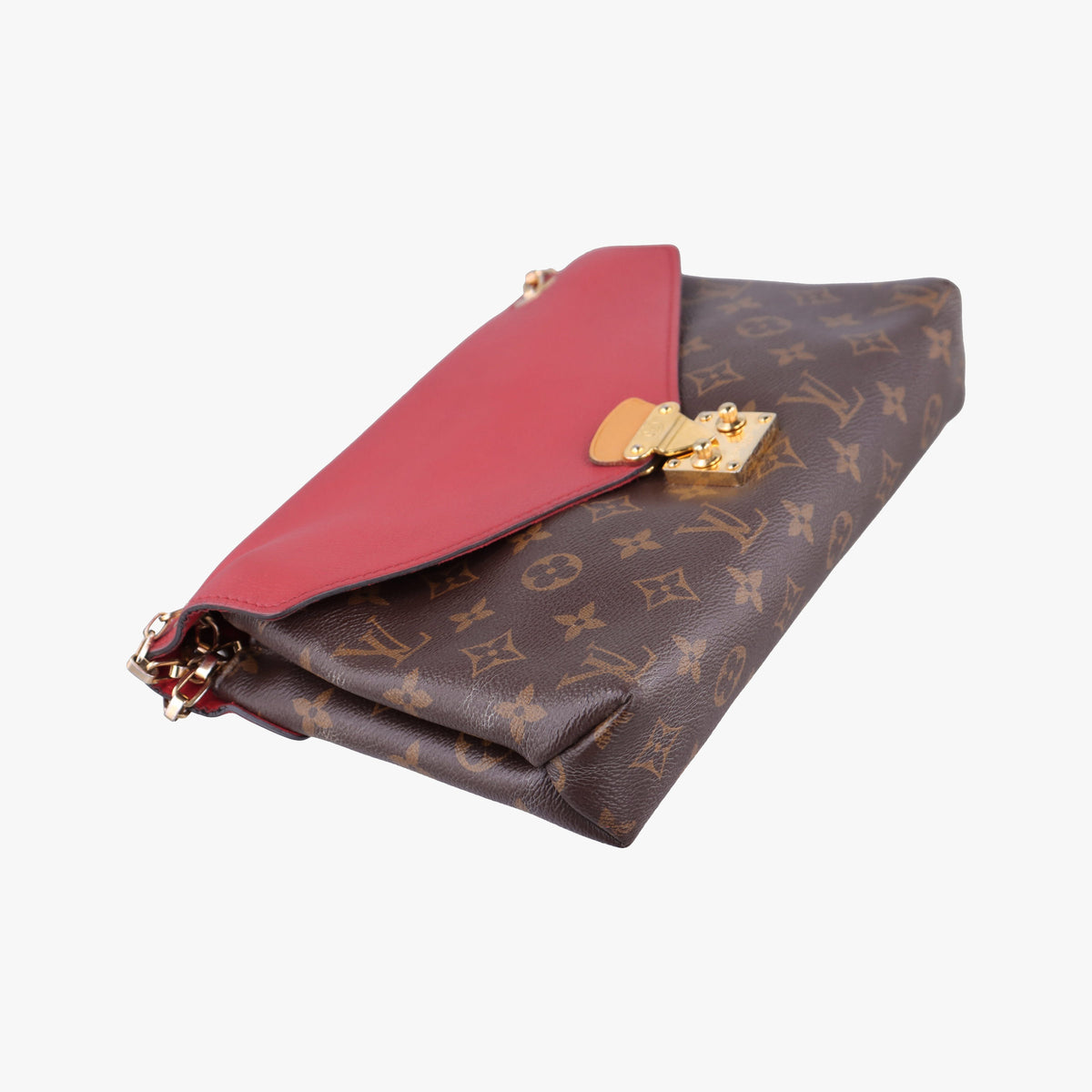 Pre-owned Louis Vuitton PALLAS Chain Brown×CERISE Monogram Canvas×calf leather M41201 shoulderbag | stylenewstar