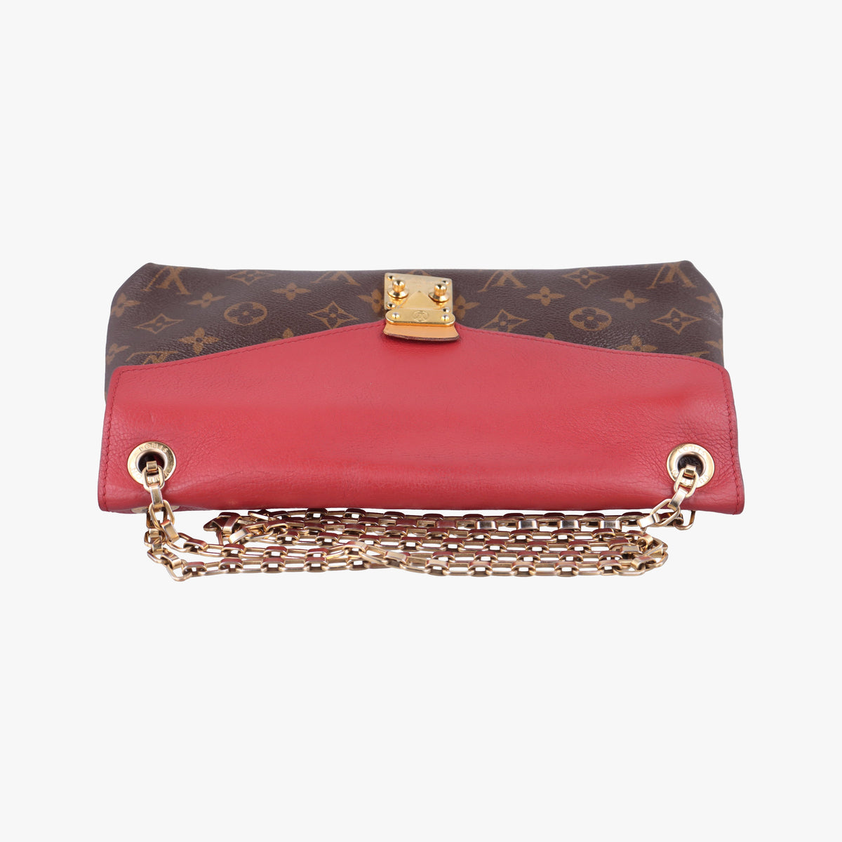 Pre-owned Louis Vuitton PALLAS Chain Brown×CERISE Monogram Canvas×calf leather M41201 shoulderbag | stylenewstar