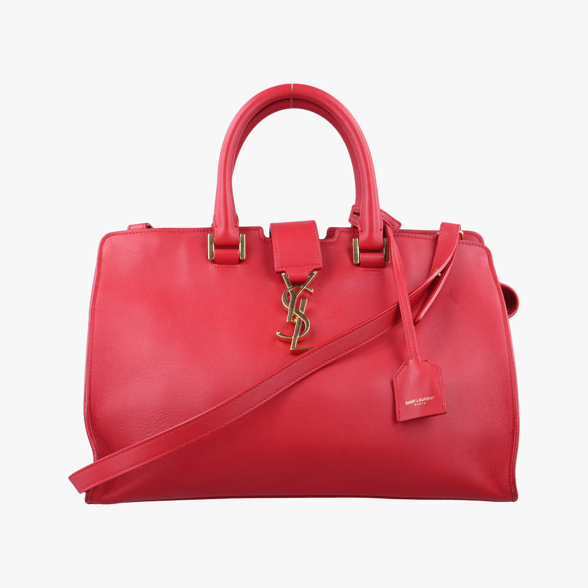 Pre-owned Yves Saint Laurent BABY CABAS Red Leather 394461 shoulderbag | stylenewstar