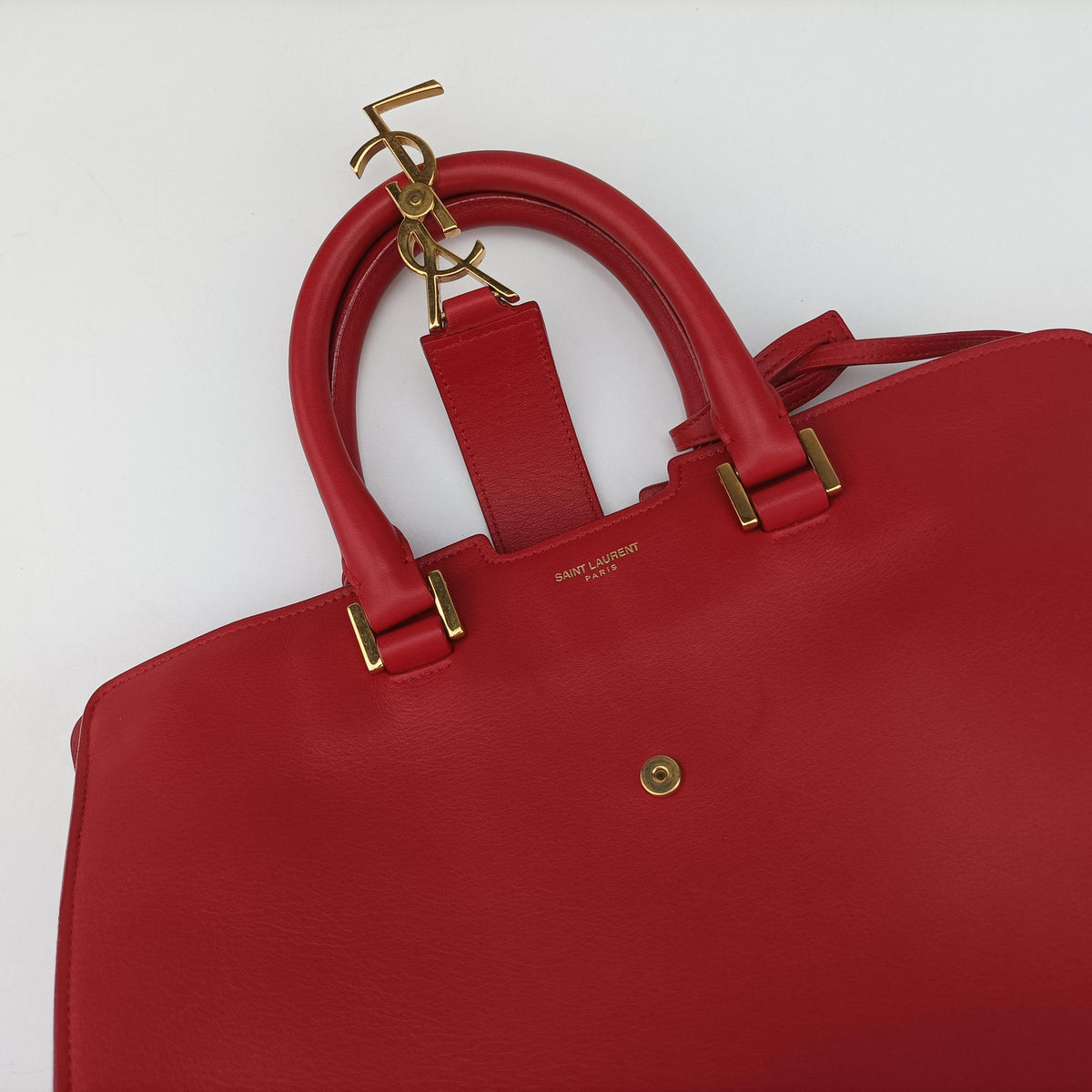 Pre-owned Yves Saint Laurent BABY CABAS Red Leather 394461 shoulderbag | stylenewstar