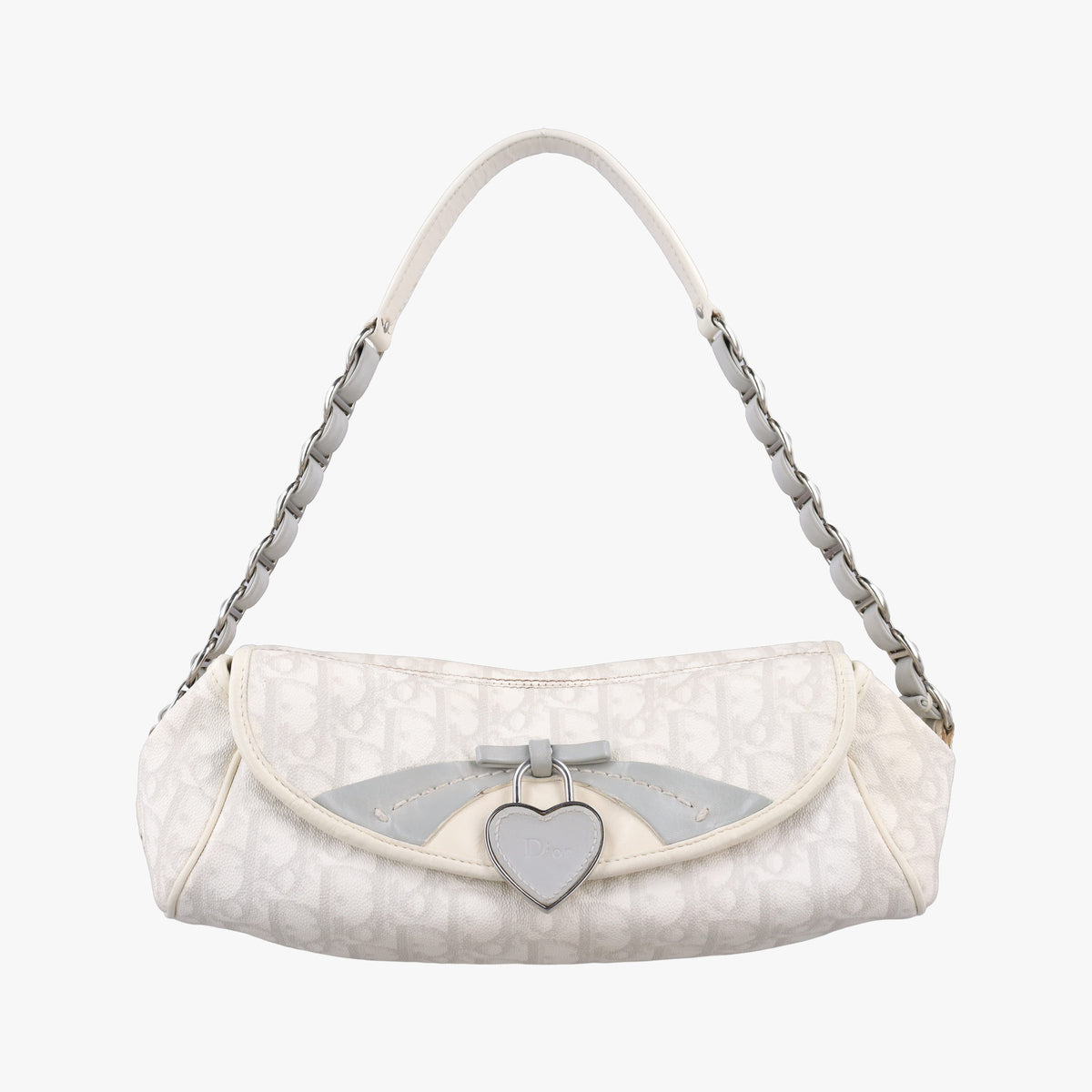 Pre-owned Christian Dior Romantique Trotter White×Grey PVC coated canvas  shoulderbag | stylenewstar