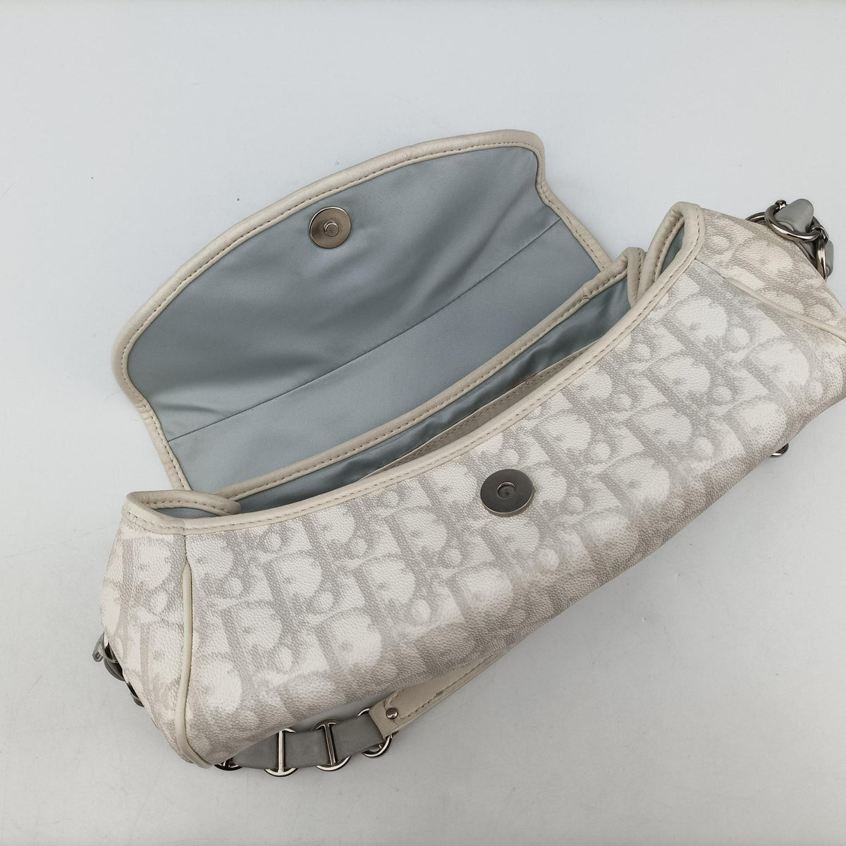 Pre-owned Christian Dior Romantique Trotter White×Grey PVC coated canvas  shoulderbag | stylenewstar