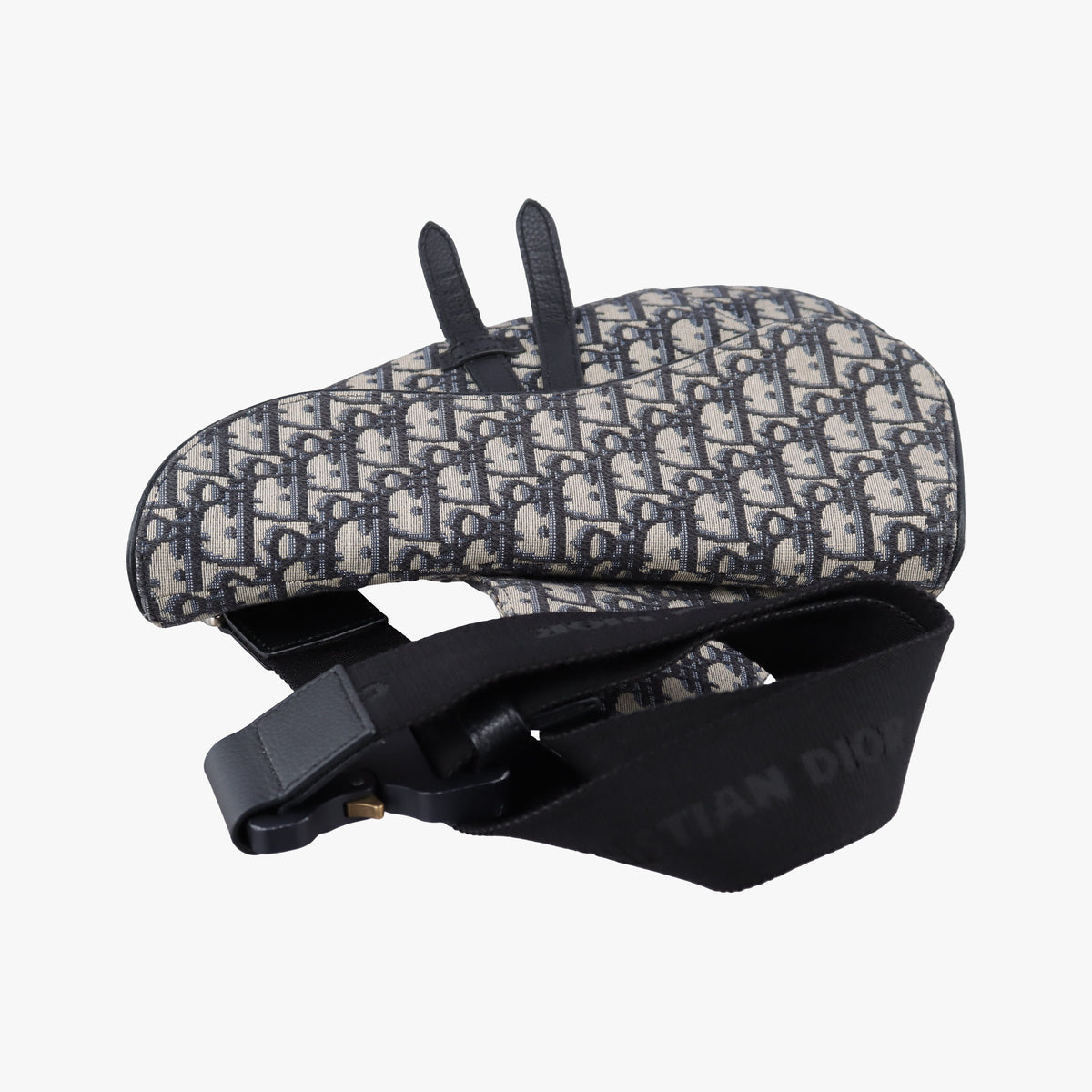 Pre-owned Christian Dior saddle Navy Jacquard×Leather  bum bag/waist bag | stylenewstar