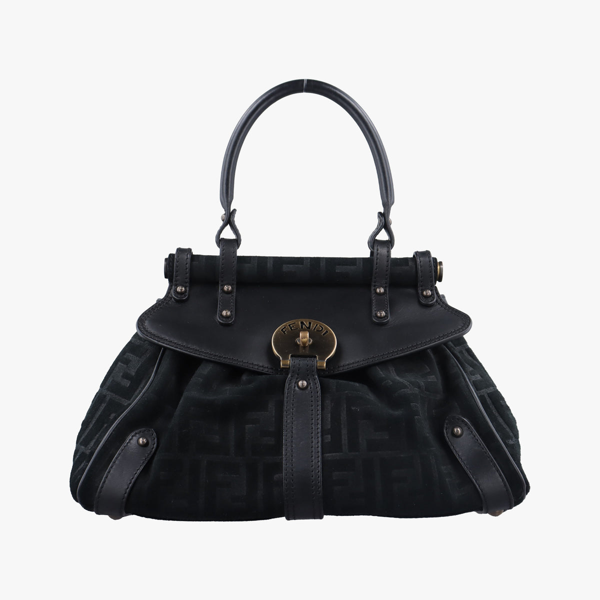 Secondhand Fendi Zucca Borse Magic Black Suede × Leather 8BN143 handbag | stylenewstar