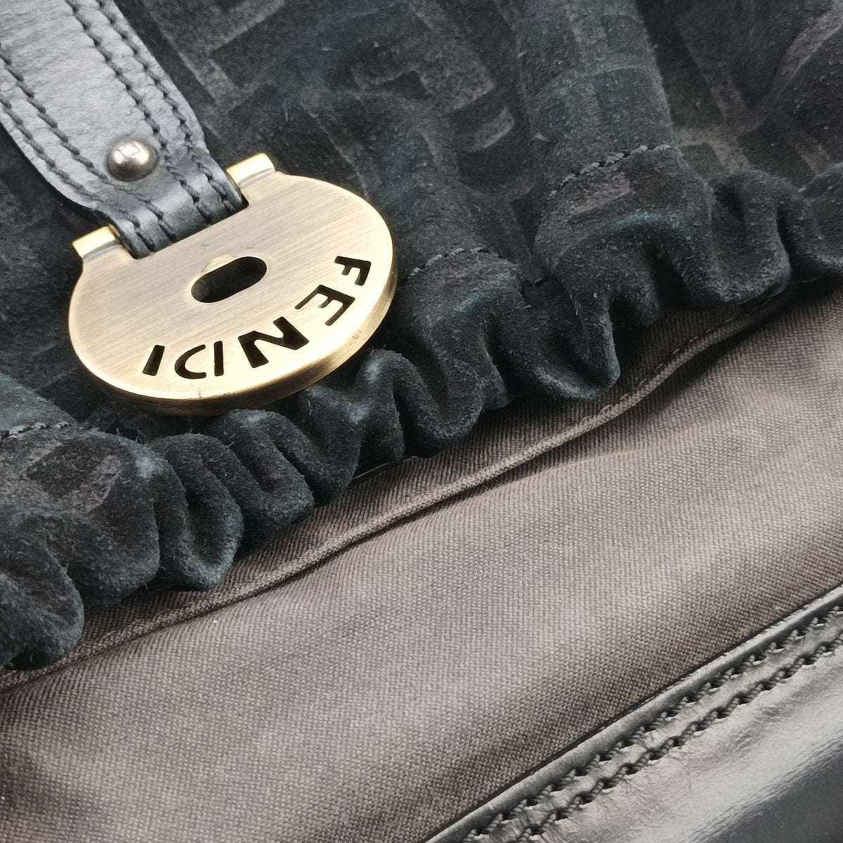 Secondhand Fendi Zucca Borse Magic Black Suede × Leather 8BN143 handbag | stylenewstar